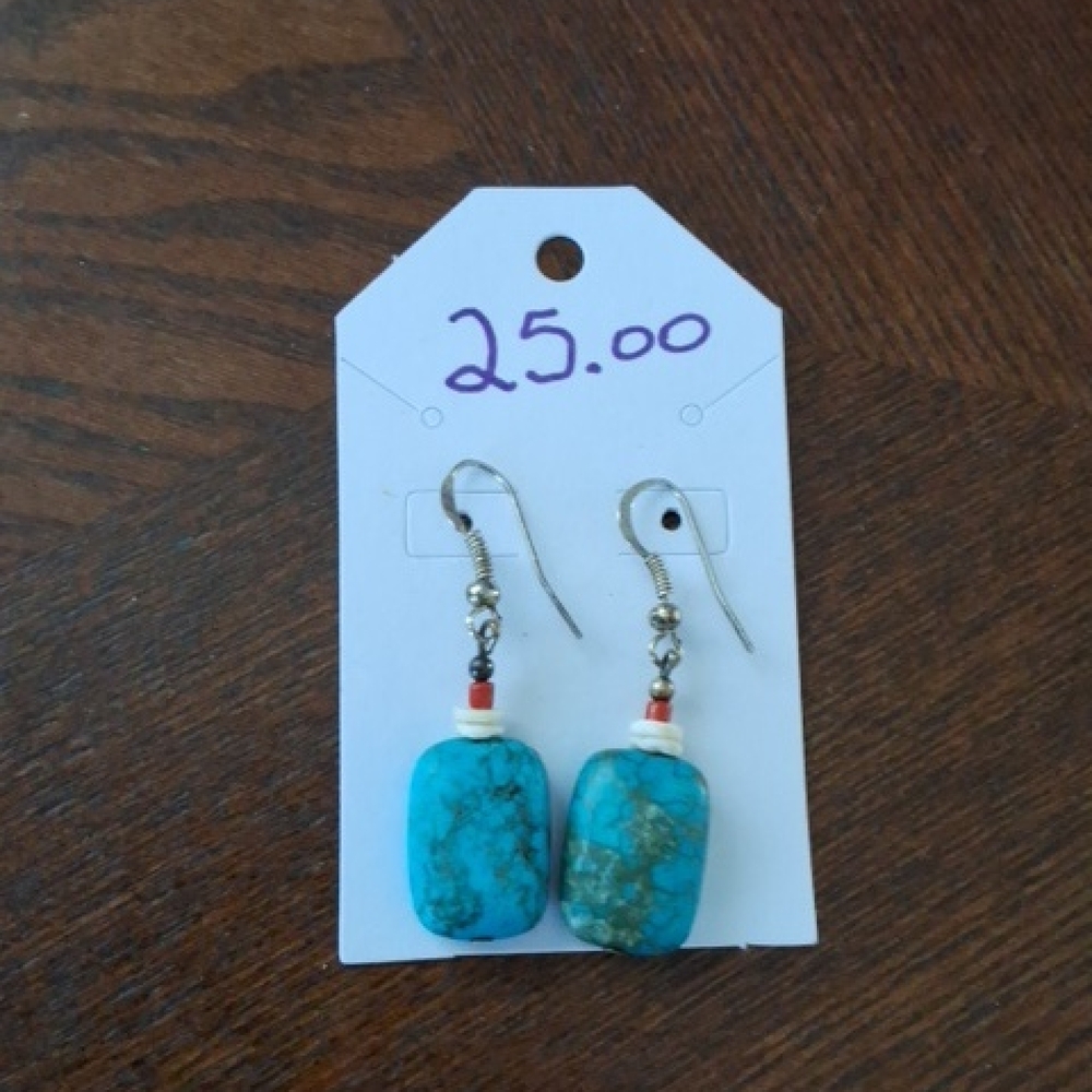 Silver Hoop Earrings With Turquoise Stones